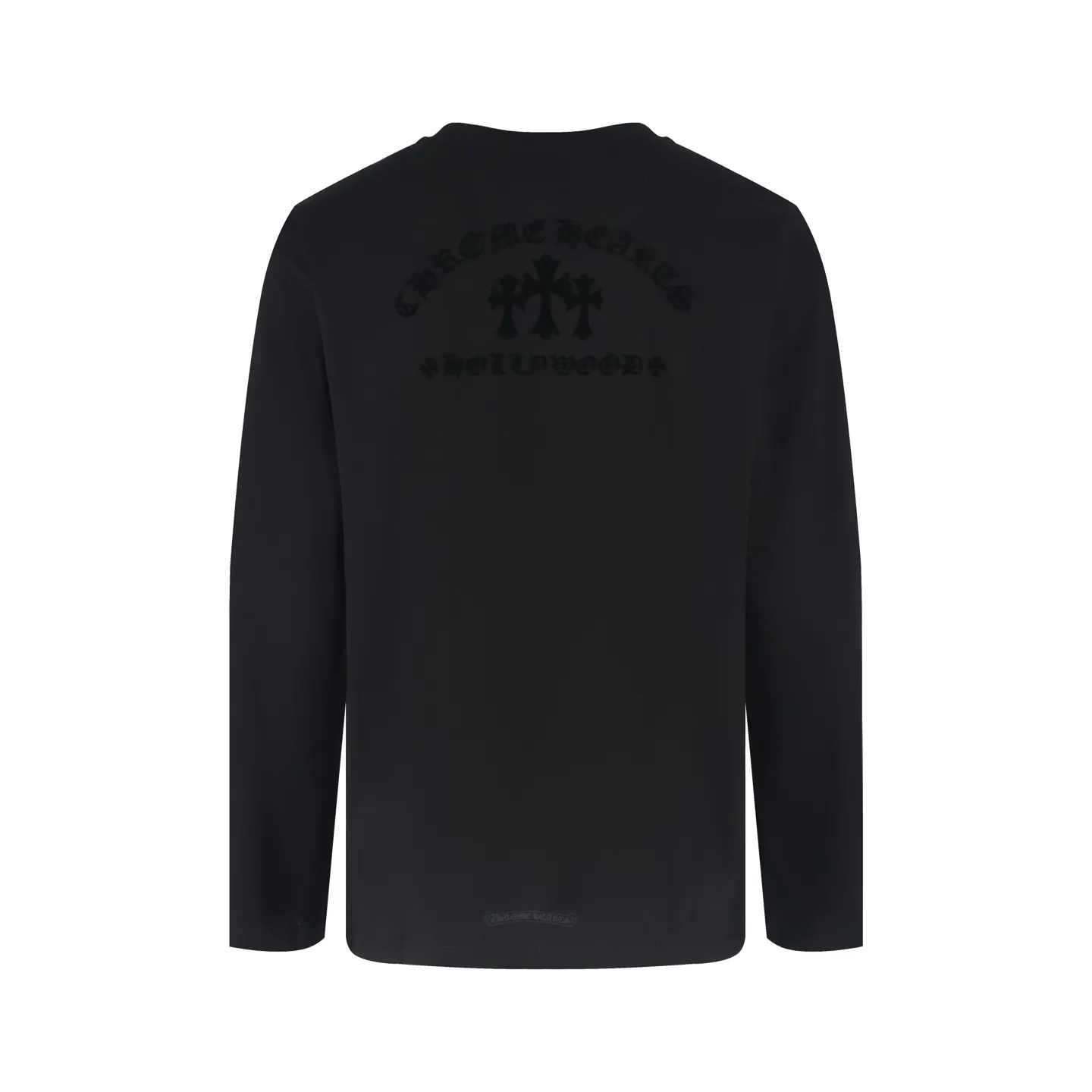 🅿️340 [Exclusive supply] CH Crow heart flocked cross long-sleeved T-shirt (black) The original version was purchased and developed for 10949, a popular item in early autumn. The fabric is lightly brushed cotton 180g fabric. The upper body is super skin-friendly and soft. Original cowhide main label wash mark. Silver thread anti-counterfeiting laser. Purchased the original version and developed it 1:1 restoration. The flocking print is consistent with the original version. They are all black and cyan (green light), not the ordinary black fake version on the market. The collar threads are also dyed in the same vat. Size:S-M-L-XL